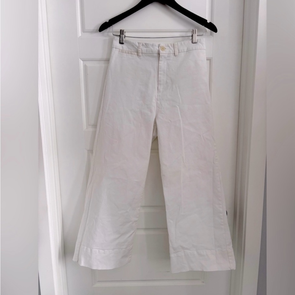 Frank & Oak Wide Leg Twill Pant Josephine Crisp White Stretch Summer size 4